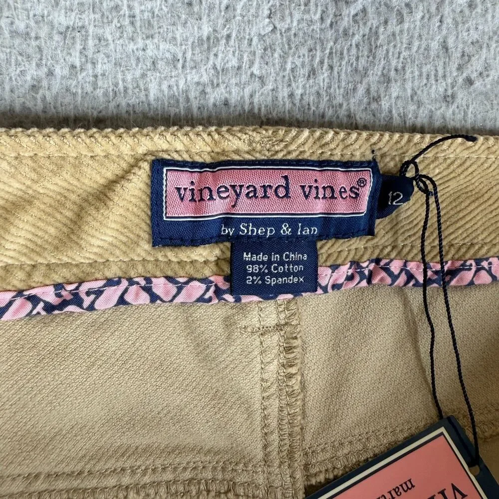 Vineyard Vines Corduroy Skirt 12 Beige Khaki Sand 5 Pocket Zip Fly Stretch